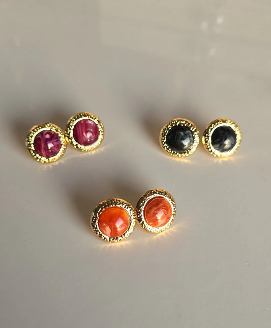 Gold plated Round marble earrings