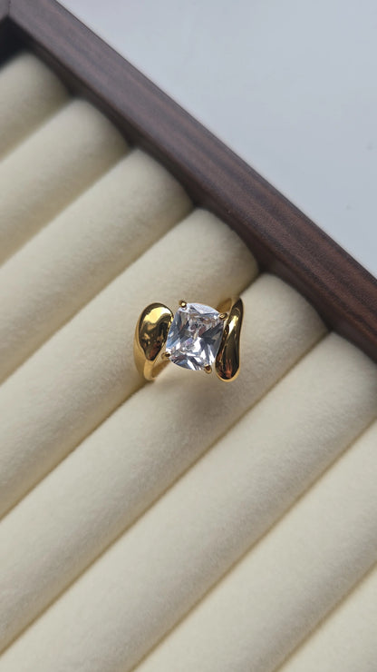 Large Double Wrap stone Ring 18k Gold plated /Stainless Steel