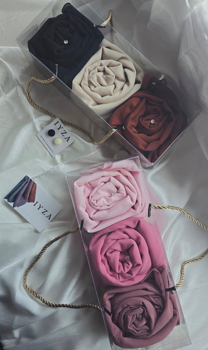 3 premium chiffon Hijab gift boxes with 2 hijab magnets
