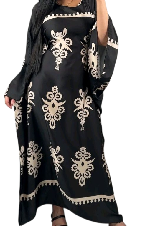 Satin Printed Black Khaftan