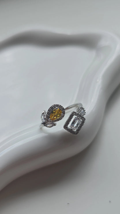 Waterdrop yellow stone wrap Ring