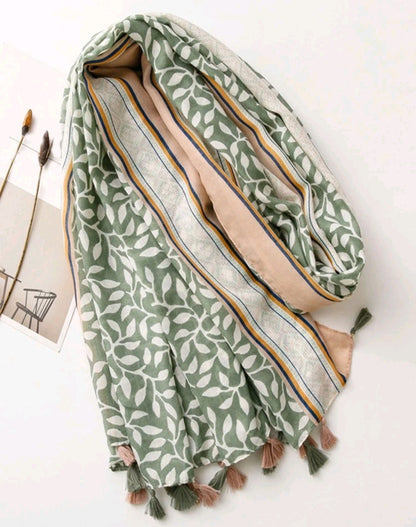 Mint Printed Scarf with tassle