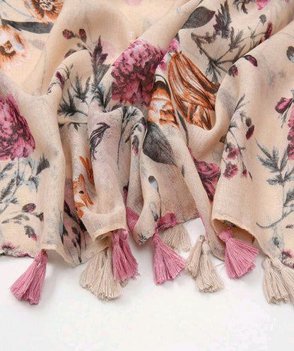 Flower Printed Scarf with tassle