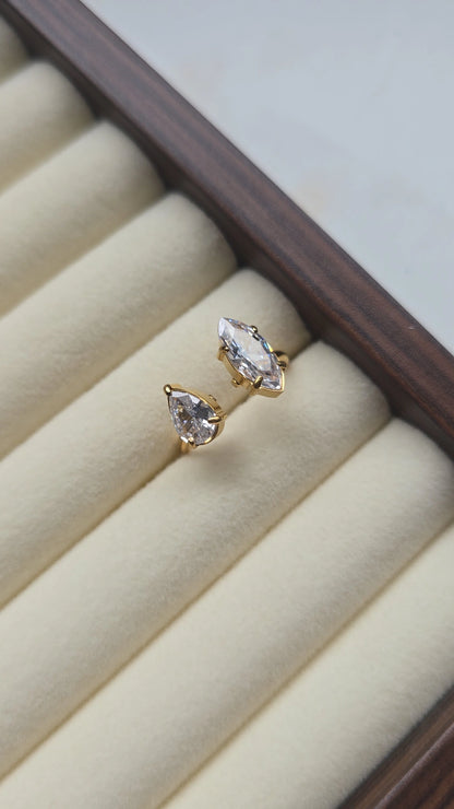 Large Double stone Ring 18k Gold plated /Stainless Steel