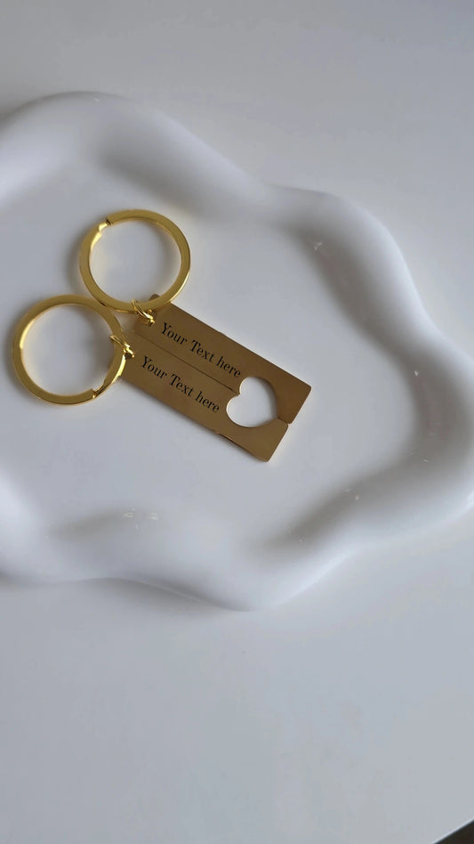 2pcs Connecting personalised love heart keyring